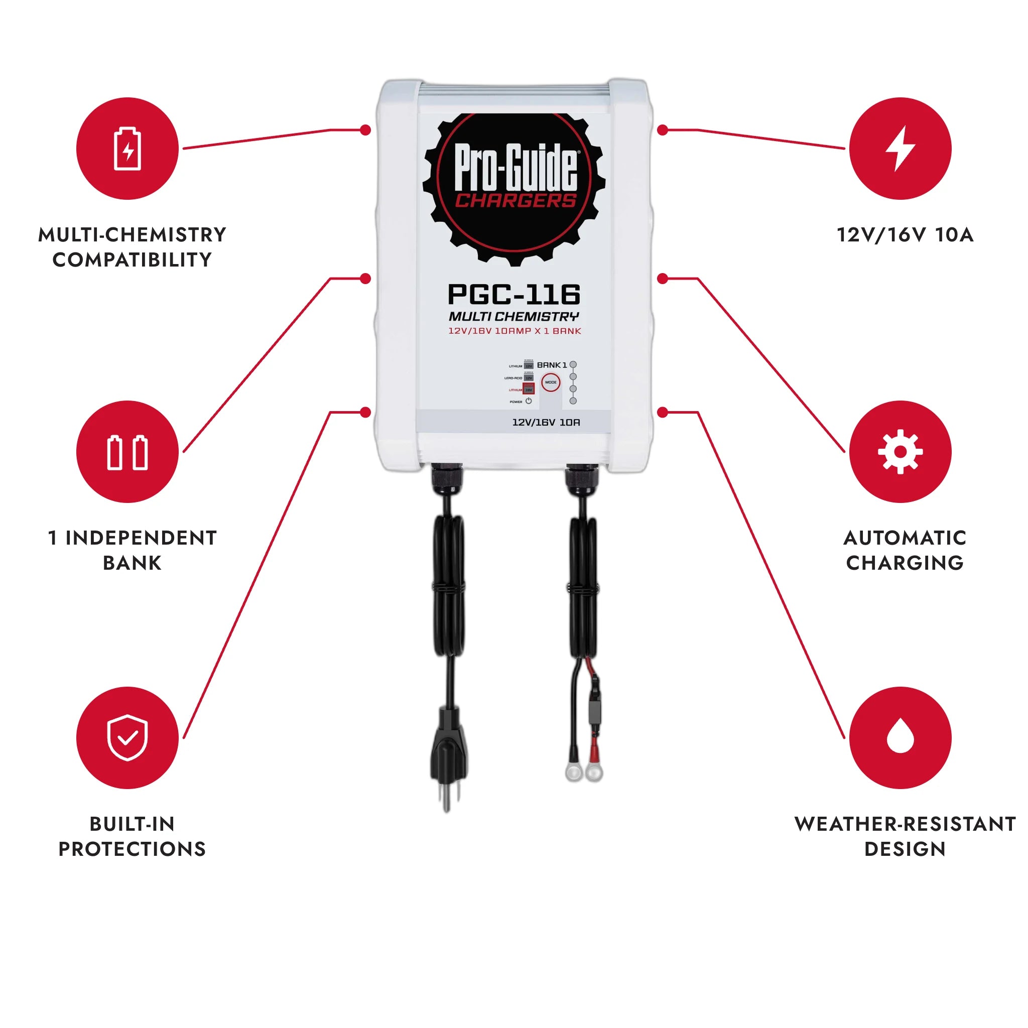 12/16V 10A 1-Bank Battery Charger features at a glance